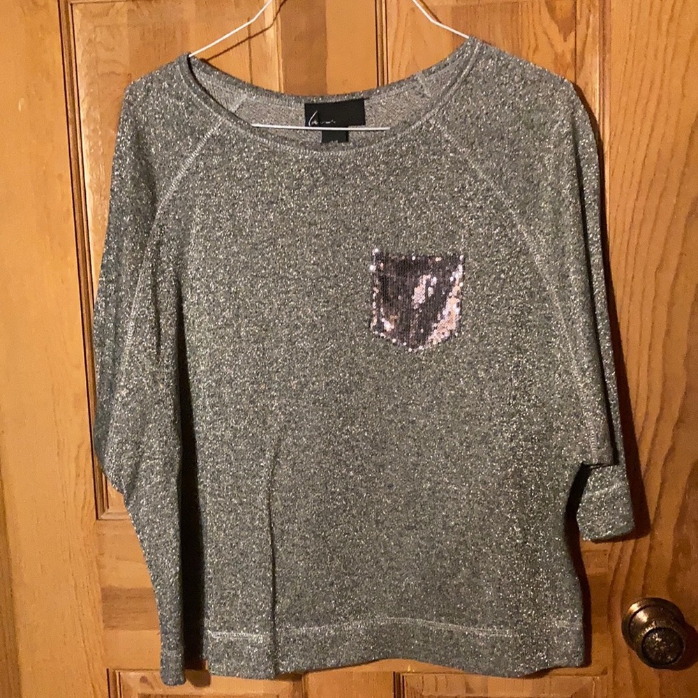 Top.  Silver holiday top is petite large with 3/4sleeves